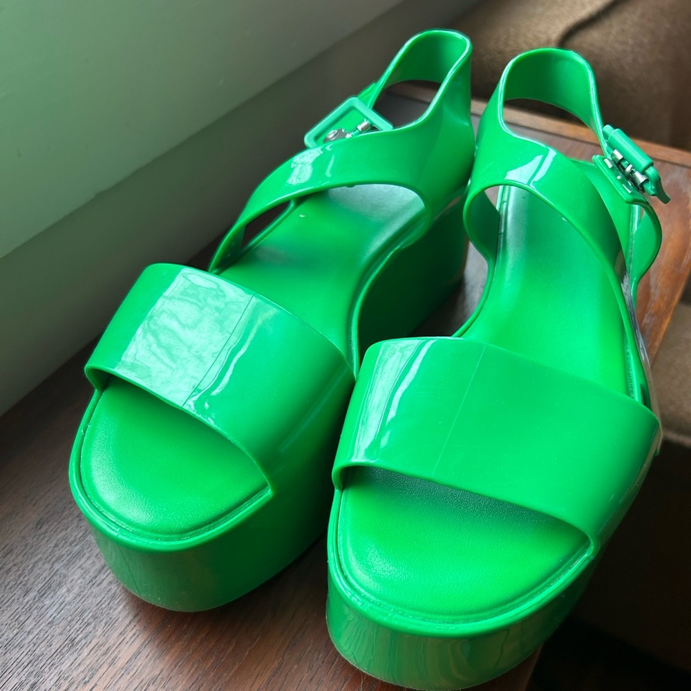 Melissa Mar Sandals Jelly Platform Green Strap Buckle 8 Shoes